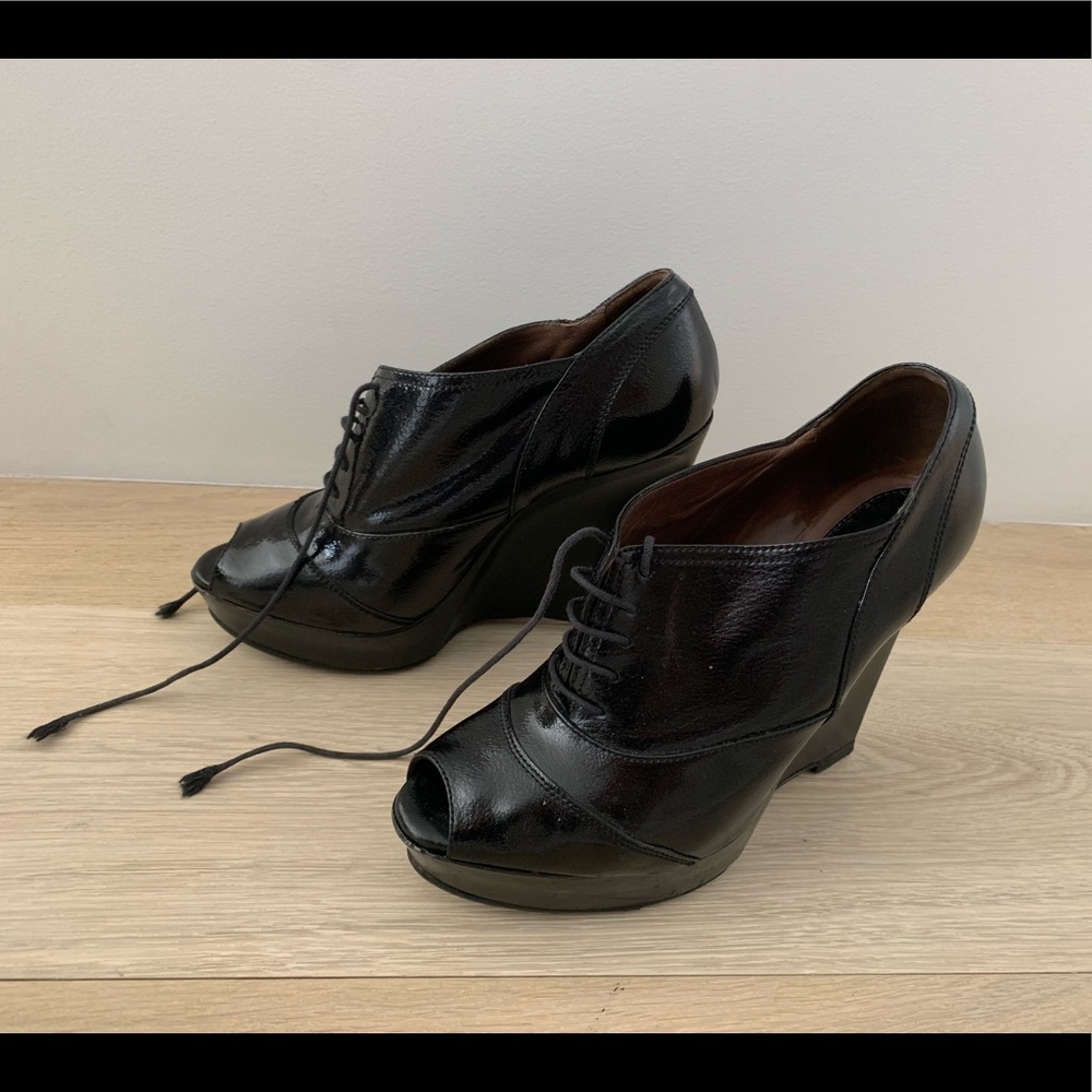 Marni black patent leather peep toe